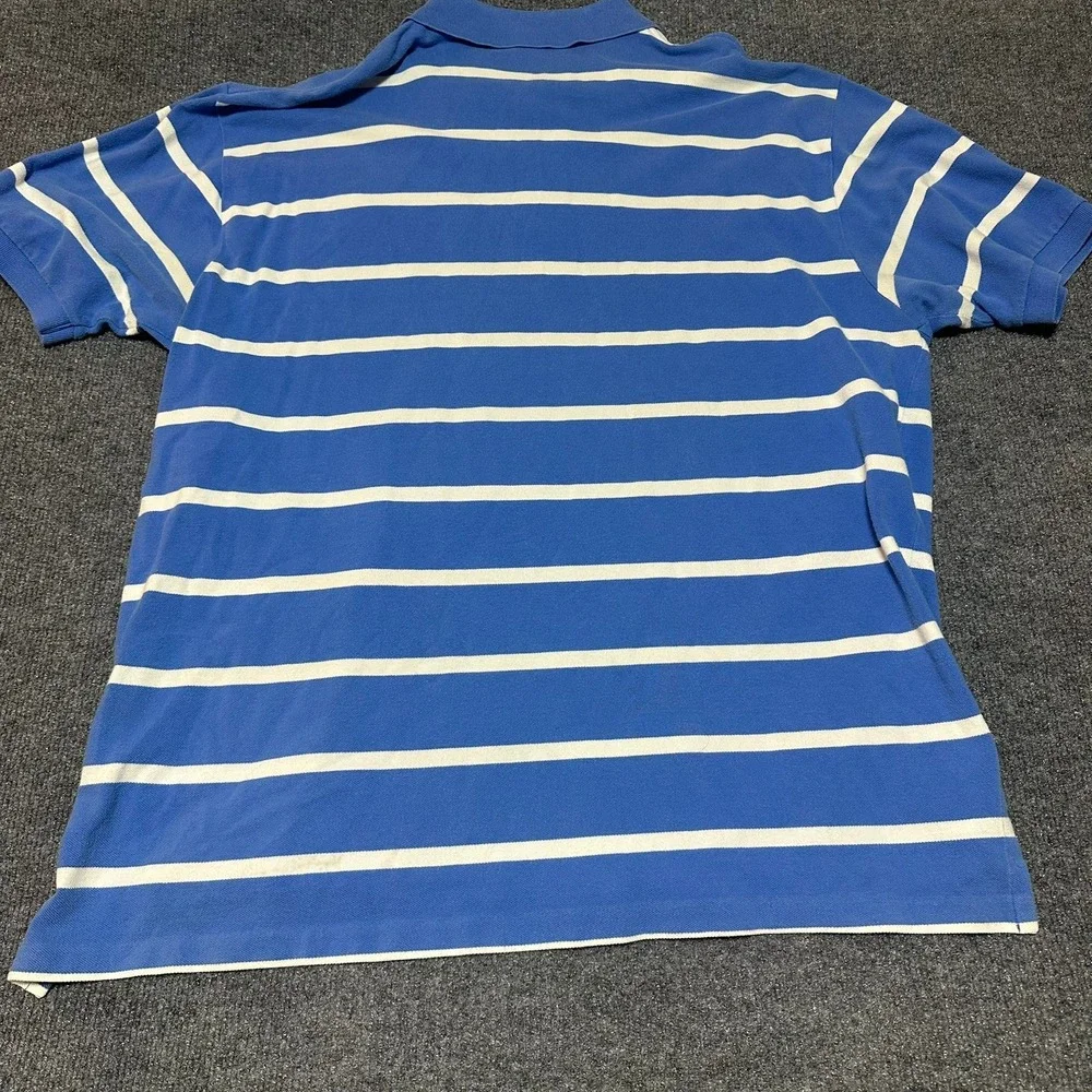 Polo Ralph Lauren Mens 2XL Big Blue White Striped Short Sleeve Pique Polo Shirt